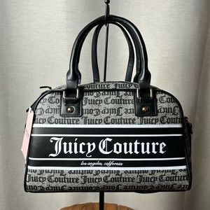 Juicy Couture Black Beige Fashionista Bowler Bag Crossbody Strap Handbag
